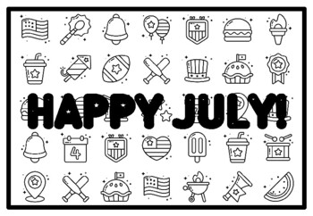 HAPPY JULY! Fourth of July Activity, Patriotic Coloring Pages