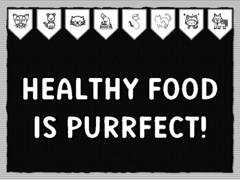 HEALTHY FOOD IS PURRFECT! Cat Theme Bulletin Board Kit, Door Décor, Cat Colorin