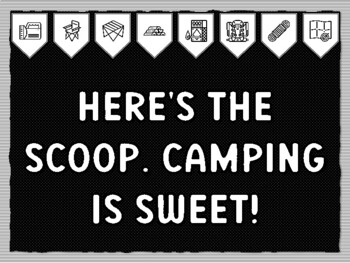 HERE'S THE SCOOP, CAMPING IS SWEET! Camping Theme Bulletin Board Kit, Door Dé
