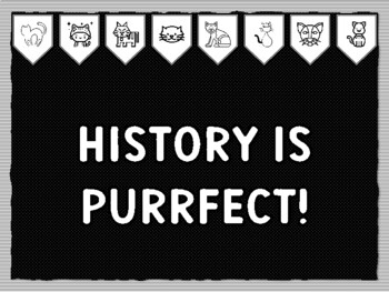 HISTORY IS PURRFECT! Cat Theme Bulletin Board Kit, Door Décor, Cat Coloring Pag