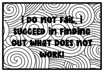 I DO NOT FAIL, I SUCCEED IN FINDING OUT WHAT DOES NOT WORK! Growth Mindset Art