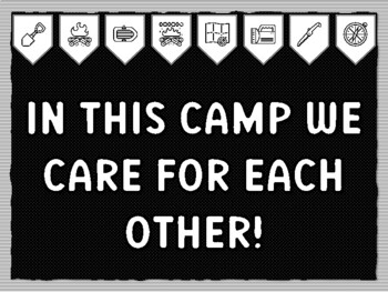 IN THIS CAMP WE CARE FOR EACH OTHER! Camping Theme Bulletin Board Kit, Door D