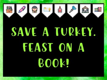 Library Bulletin Board Kit & Door Décor, SAVE A TURKEY. FEAST ON A BOOK!