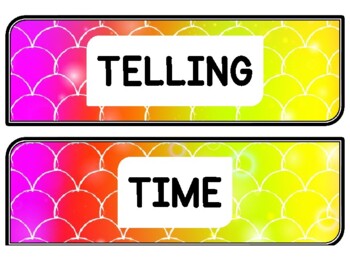 Ocean, Mermaid Clock Labels for Telling Time #100Sheet Size: 8.5 by 11 inch