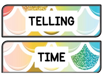 Ocean, Mermaid Clock Labels for Telling Time #116Sheet Size: 8.5 by 11 inch