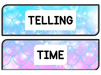 Ocean, Mermaid Clock Labels for Telling Time #143Sheet Size: 8.5 by 11 inch