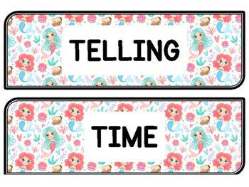Ocean, Mermaid Clock Labels for Telling Time #18Sheet Size: 8.5 by 11 inch