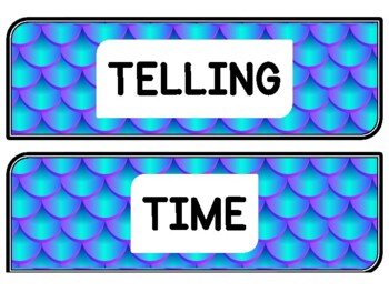 Ocean, Mermaid Clock Labels for Telling Time #1Sheet Size: 8.5 by 11 inch