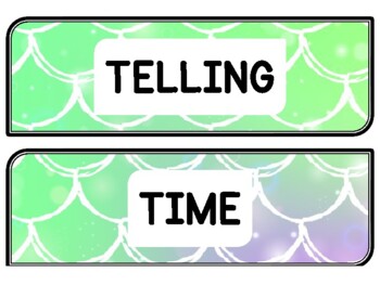 Ocean, Mermaid Clock Labels for Telling Time #38Sheet Size: 8.5 by 11 inch