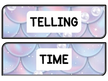 Ocean, Mermaid Clock Labels for Telling Time #47Sheet Size: 8.5 by 11 inch