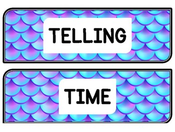 Ocean, Mermaid Clock Labels for Telling Time #49Sheet Size: 8.5 by 11 inch