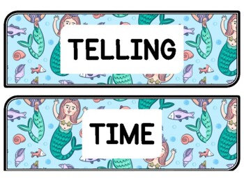 Ocean, Mermaid Clock Labels for Telling Time #50Sheet Size: 8.5 by 11 inch
