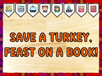 SAVE A TURKEY, FEAST ON A BOOK! Thanksgiving Bulletin Board Kit & Door Décor