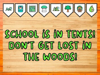 SCHOOL IS IN TENTS! DON'T GET LOST IN THE WOODS! Camping Bulletin Board Kit