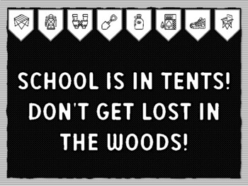 SCHOOL IS IN TENTS! DON'T GET LOST IN THE WOODS! Camping Theme Bulletin Board