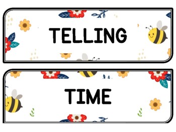 Spring, Bugs, Bee Clock Labels for Telling Time #11Sheet Size: 8.5 by 11 inch