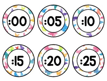 Spring, Bugs, Butterflies Clock Labels for Telling Time #115Sheet Size: 8.5