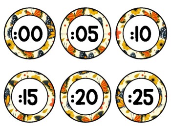 Spring, Bugs, Butterflies Clock Labels for Telling Time #118Sheet Size: 8.5