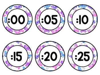 Spring, Bugs, Butterflies Clock Labels for Telling Time #25Sheet Size: 8.5