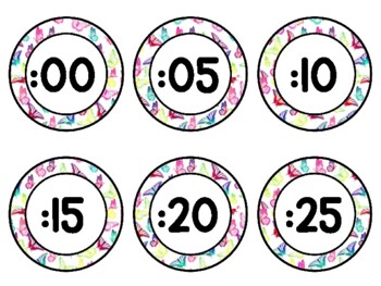 Spring, Bugs, Butterflies Clock Labels for Telling Time #2Sheet Size: 8.5