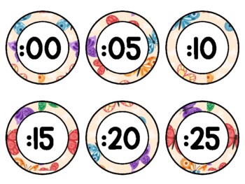 Spring, Bugs, Butterflies Clock Labels for Telling Time #32Sheet Size: 8.5