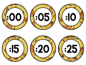 Spring, Bugs, Butterflies Clock Labels for Telling Time #37Sheet Size: 8.5