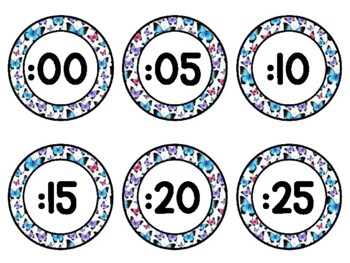 Spring, Bugs, Butterflies Clock Labels for Telling Time #3Sheet Size: 8.5
