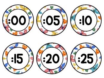 Spring, Bugs, Butterflies Clock Labels for Telling Time #47Sheet Size: 8.5