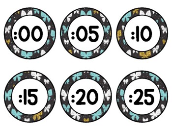Spring, Bugs, Butterflies Clock Labels for Telling Time #55Sheet Size: 8.5