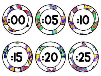 Spring, Bugs, Butterflies Clock Labels for Telling Time #6Sheet Size: 8.5
