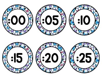 Spring, Bugs, Butterflies Clock Labels for Telling Time #74Sheet Size: 8.5
