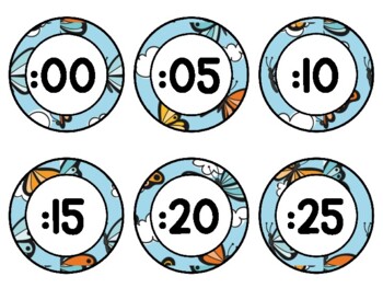 Spring, Bugs, Butterflies Clock Labels for Telling Time #88Sheet Size: 8.5