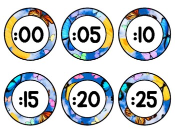 Spring, Bugs, Butterflies Clock Labels for Telling Time #92Sheet Size: 8.5