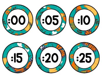 Spring, Bugs, Butterflies Clock Labels for Telling Time #94Sheet Size: 8.5