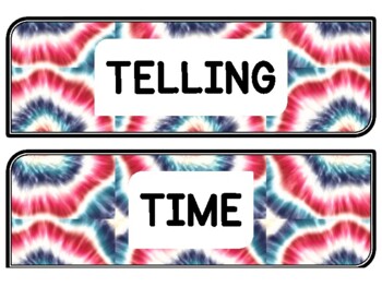 Tie And Dye Clock Labels for Telling Time #11Sheet Size: 8.5 by 11 inch