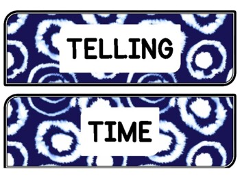 Tie And Dye Clock Labels for Telling Time #121Sheet Size: 8.5 by 11 inch
