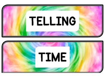 Tie And Dye Clock Labels for Telling Time #15Sheet Size: 8.5 by 11 inch