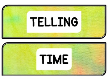 Tie And Dye Clock Labels for Telling Time #22Sheet Size: 8.5 by 11 inch
