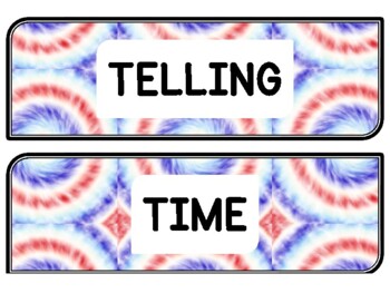 Tie And Dye Clock Labels for Telling Time #32Sheet Size: 8.5 by 11 inch
