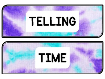 Tie And Dye Clock Labels for Telling Time #33Sheet Size: 8.5 by 11 inch