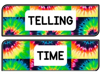 Tie And Dye Clock Labels for Telling Time #64Sheet Size: 8.5 by 11 inch