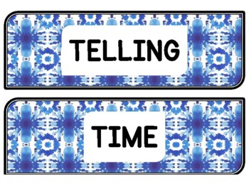 Tie And Dye Clock Labels for Telling Time #73Sheet Size: 8.5 by 11 inch