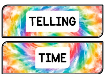 Tie And Dye Clock Labels for Telling Time #84Sheet Size: 8.5 by 11 inch
