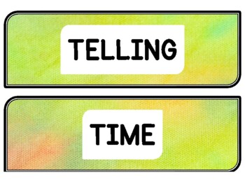 Tie And Dye Clock Labels for Telling Time #95Sheet Size: 8.5 by 11 inch