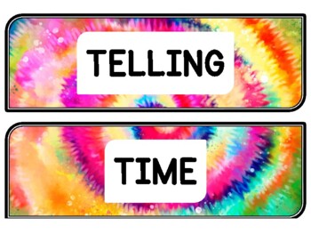 Tie And Dye Clock Labels for Telling Time #99Sheet Size: 8.5 by 11 inch