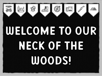WELCOME TO OUR NECK OF THE WOODS! Camping Theme Bulletin Board Kit, Door Déco
