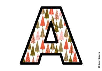 Winter Fir Trees Bulletin Board Letters, Alphabet Posters, Winter Classroom