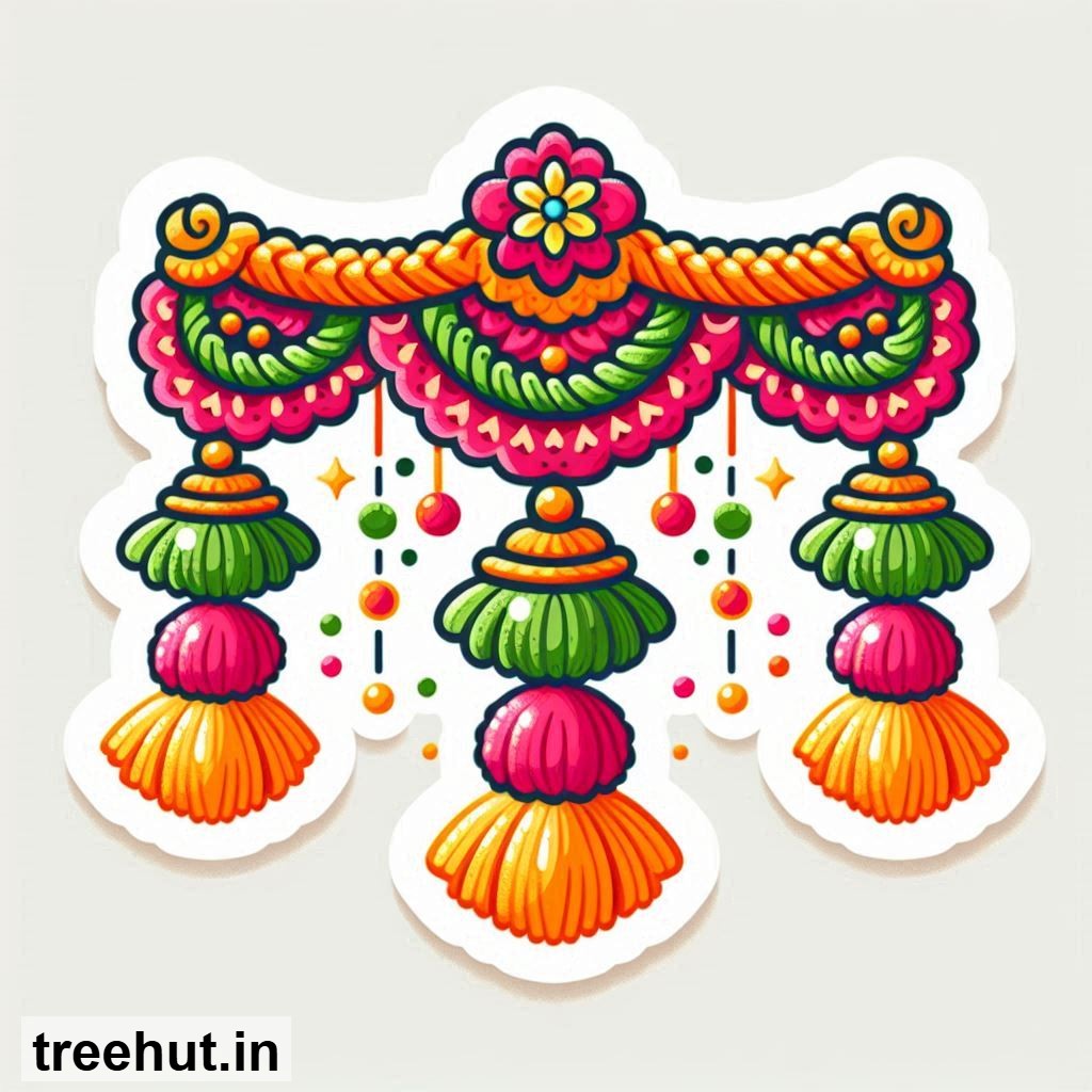 Free Colorful Toran Accent Cutout for Wall Hanging Decoration, Printables for Diwali, Navratri, Indian Festivals DIY Hindu Crafts