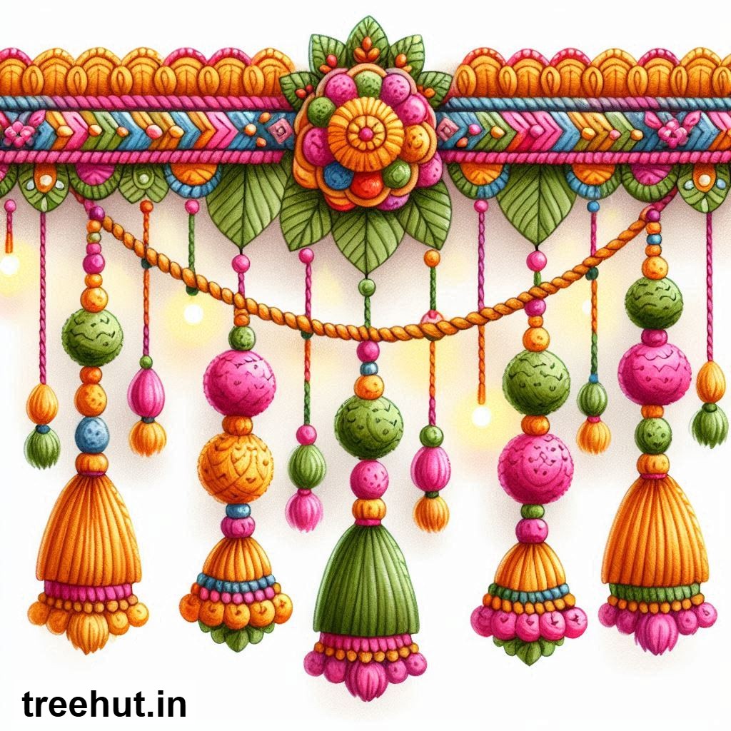 Free Colorful Toran Accent Cutout for Wall Hanging Decoration, Printables for Diwali, Navratri, Indian Festivals DIY Hindu Crafts