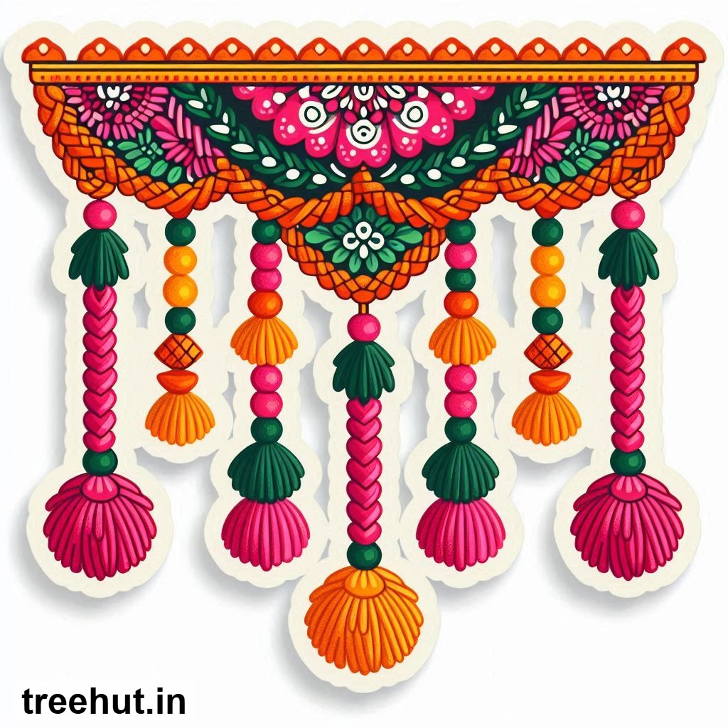 Free Colorful Toran Accent Cutout for Wall Hanging Decoration, Printables for Diwali, Navratri, Indian Festivals DIY Hindu Crafts